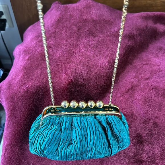 Chic Teal Clutch with Gold Accents - Picture 8 of 9